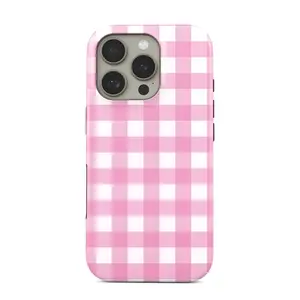 Think Pink Gingham Phone Case, Think Pink Checker Phone Case, Think Pink Y2K Checker Aesthetic Phone Case