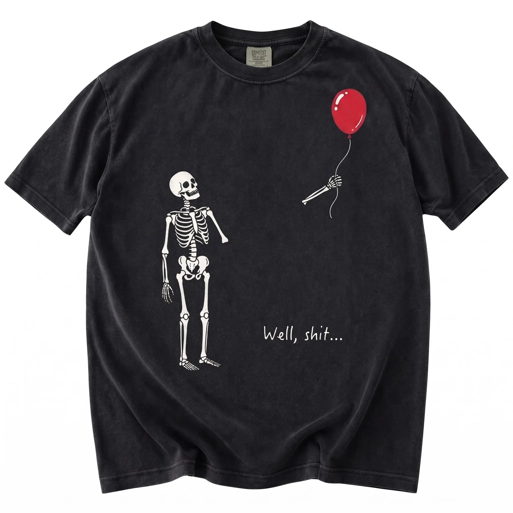 Funny Skeleton Halloween T-Shirt, Well Shit Lost Balloon Dark Humor Graphic Design, Unisex Soft Fit, Gothic Sarcastic Spooky Season Gift