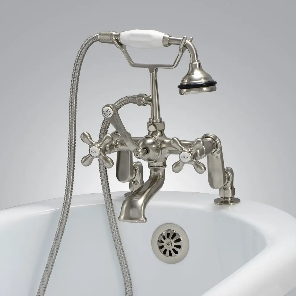 Deck Mount Bathtub Faucet with Handshower, Brushed Nickel Finish