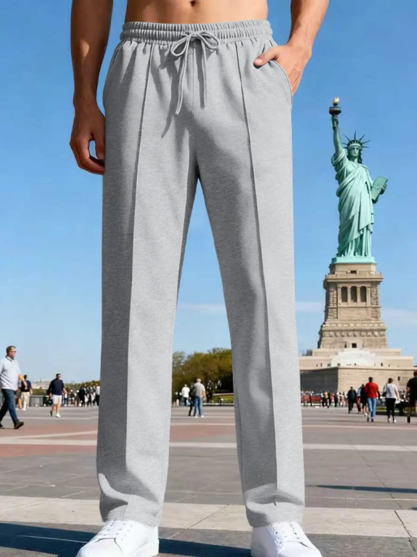 New Men's All-Season Loose Straight Leg Sports Casual Long Pants, Athletic Bottoms, American Style Oversized Full-Length Trousers, Comfortable and Stylish