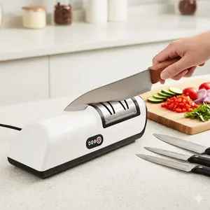 Two-Stage Electric Knife Sharpener: Quick & Efficient Tool for Knives and Scissors. Precision Grinding, Portable, Non-Slip Base. Durable High-Power Accessory for Home, Camping & Outdoor Use.