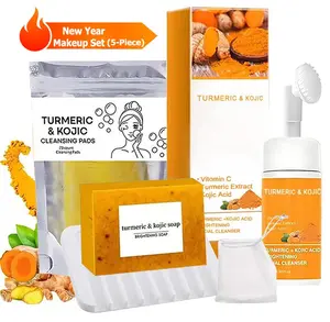 TURMERIC Wash And Care 5 Piece Set-Turmeric Mousse Cleansing,Turmeric Tablets,Self Draining Soap Dish,Exfoliating Foaming Soap Bag,Turmeric Soap Facial Cleansing Skincare Comfort Kit.