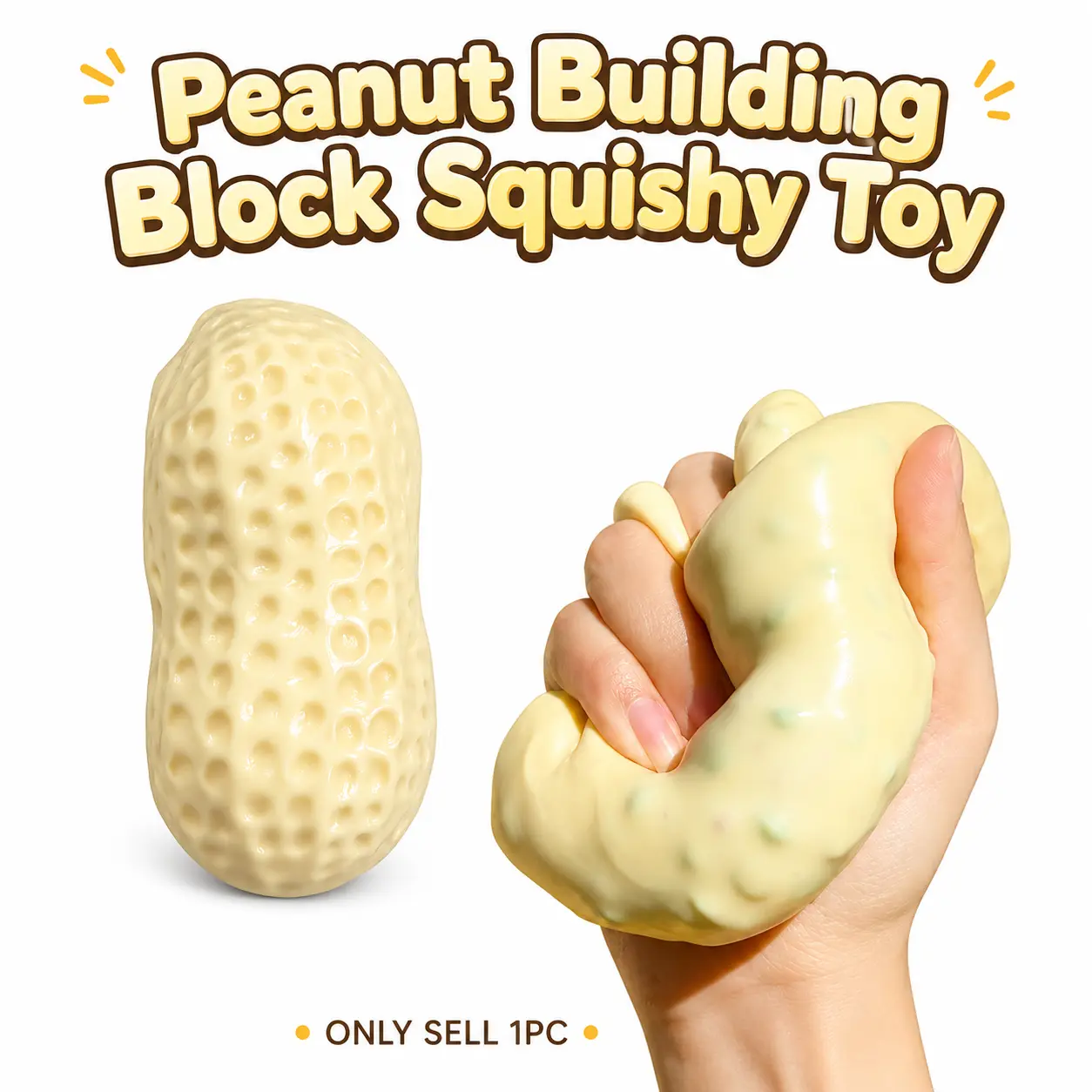 Realistic Peanut Squishy Toy with Internal Building Blocks Food Shape Stress Relief Squeeze Fidget Toy Sensory Desk Toy for Adults Teens