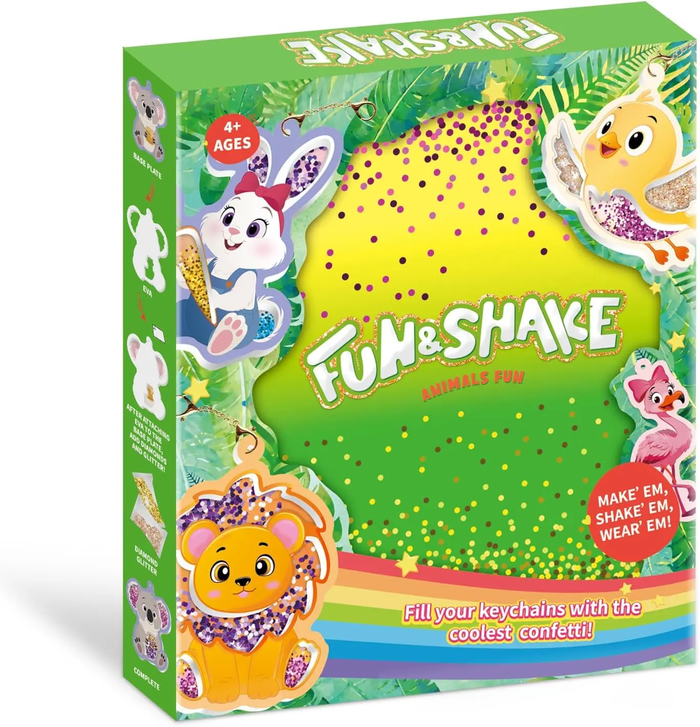 Shake-its Glitter Craft Kit for Kids - Easy for Beginners DIY Animal Shaker Personalized Keychain Charm Set, 20×Diamond Glitter Packs, 1×Instruction Manual, Easter Basket Stuffer, Birthday Gift for Ages 4-9