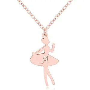 Rose  Ballerina Dancer Recital  Ballet Dance with Initial Alphabet Pendant Necklace Girls