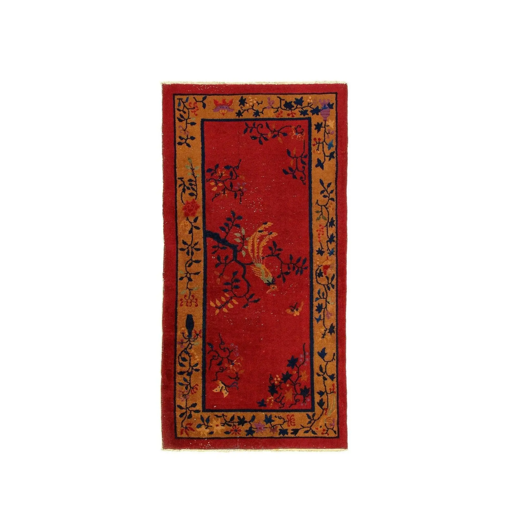 Canvello Genuine Handmade Rug Red Vintage Chinese Floral Art Deco Area Rug for Living Room Home Decor Antique Rug - 2'11'' X 5'11''