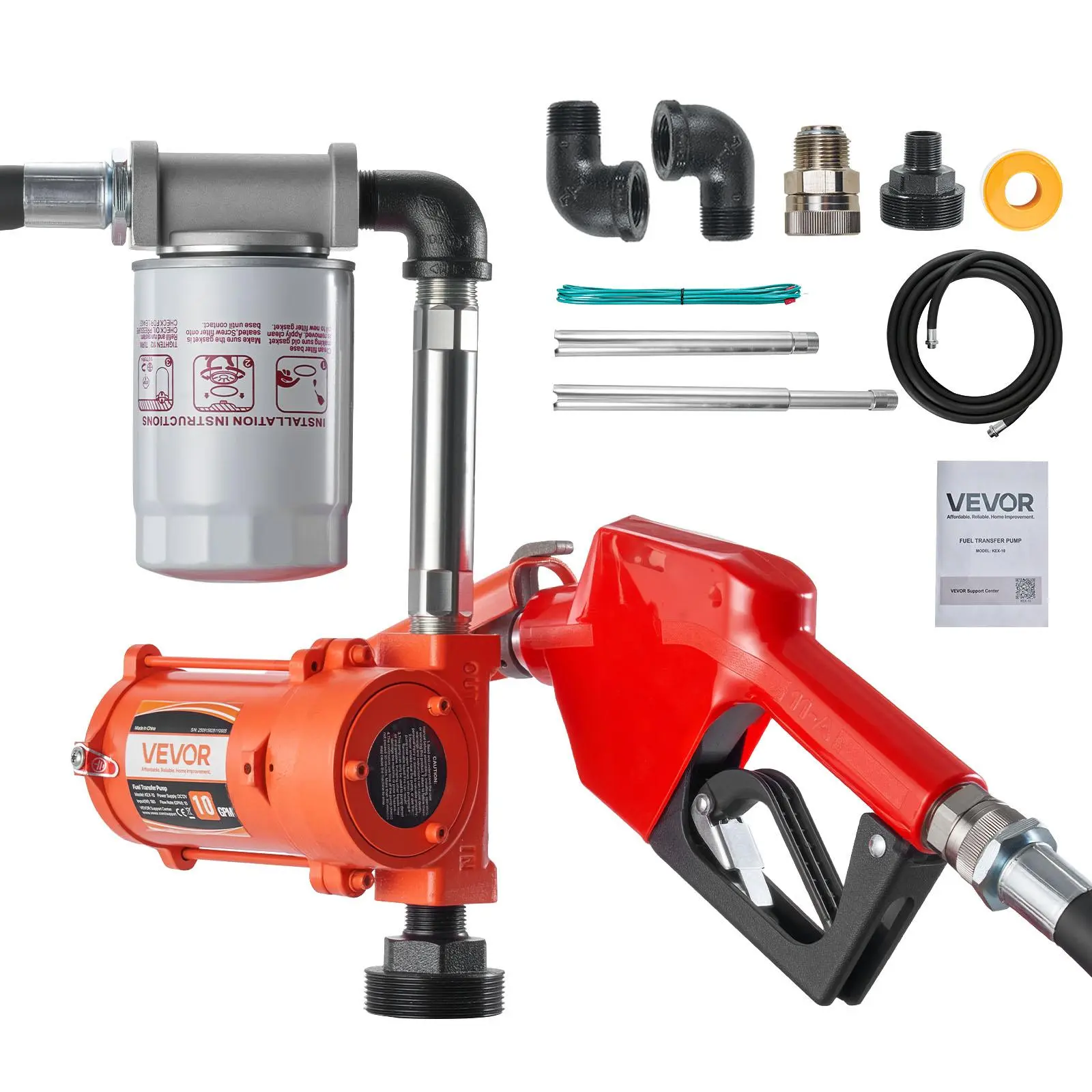 【summerfinds】VEVOR Fuel Transfer Pump, 12V DC 10 GPM, Portable Diesel Transfer Pump Kit, with Auto Shut-Off Nozzle, Discharge Hose, Overheat Protection, Power Cable, Explosion-Proof, for Gasoline Diesel Kerosene