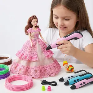 Children's gifts, children's toys Colorful USB-C Charging 3D Printing Pen 3D Printing Pen 1 Set with 12 Colors Filament Silicone Finger Cots Instruction Manual Base Type-C Charging Interface for DIY Sculpting