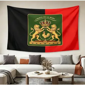 Custom Aesthetic TapestryHaiti Empire Flag Tapestry Wall Hanging, Lion Design with "Libete Ou Lanmó" Text, Decor Print, Machine Washable Home Decor Decoration Decorative Light LinenAnime Flag Letter Print Personalized Wall Decor Festival Background Hangin