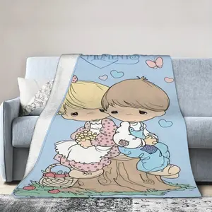 Precious Moments A Fascinating Printed Flannel Blanket - Comfortable Printed Throw Blanket for All Seasons, Digitally Printed, 100% Polyester, Nonwoven, Perfect for Sofas, Bedrooms and Living Rooms, Figure Print Blanket, Soft Throw Blanket