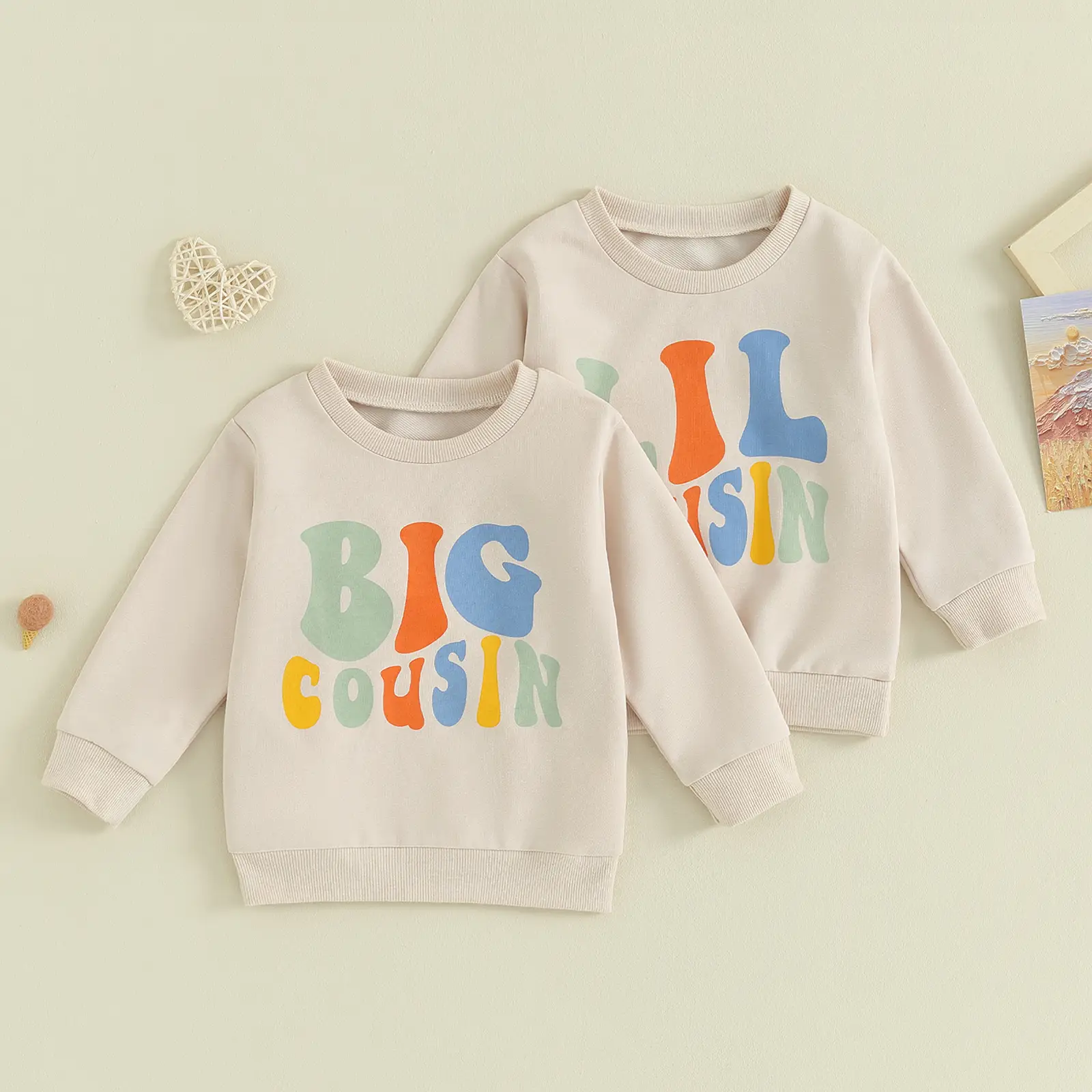 Canrulo Baby Girl Boy Cousin Crew Sweatshirt Romper Big/Lil Cousin Bubble Onesie Fall Winter Clothes Sibling Matching Outfit