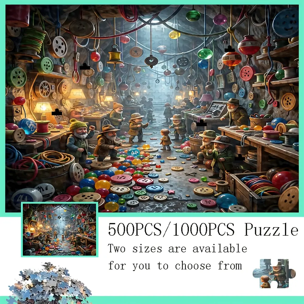 Whimsical Fantasy Magical Button Workshop Scene Jigsaw Puzzle 500/1000Pcs High-Quality Family Entertainment Holiday Gift