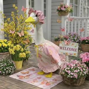 Spring Butterfly Goose Outfit for 23" Patio Lawn Porch Goose Statue Costume Set Cute Dress with Wig + Hat for Garden Patio Statue Art Decor Yard Holiday Outdoor Garden Decor Goose Cloths