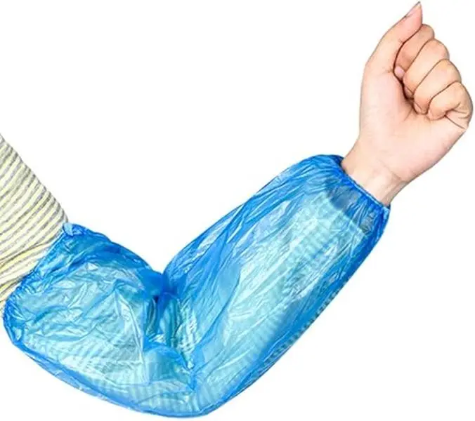 Disposable Waterproof Synthetic Industrial Cleaning Arm Sleeves, 16-in Lightweight Plastic Protectors with Cover, Elastic Ends, 1-Size, Cleanroom Safe, Blue, 100/1000/2000 Counts Single Use for Industrial & Hygienic Sectors, Protect from Epoxy Exposure