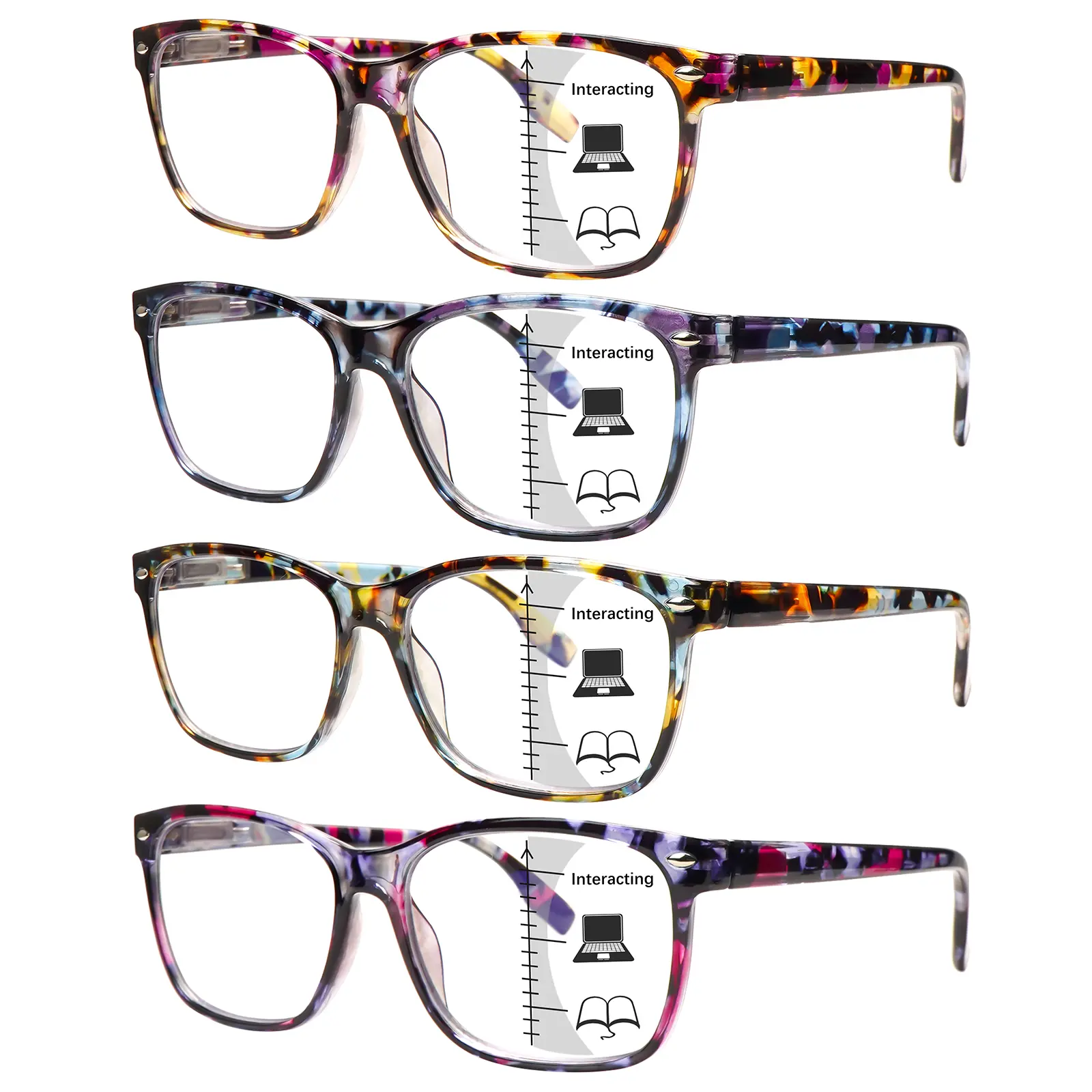 4pcs Printed Progressive Multifocal Blue Light Blocking Reading Glasses Women's Reading Glasses Stylish And Elegant Suitable For Daily Wear