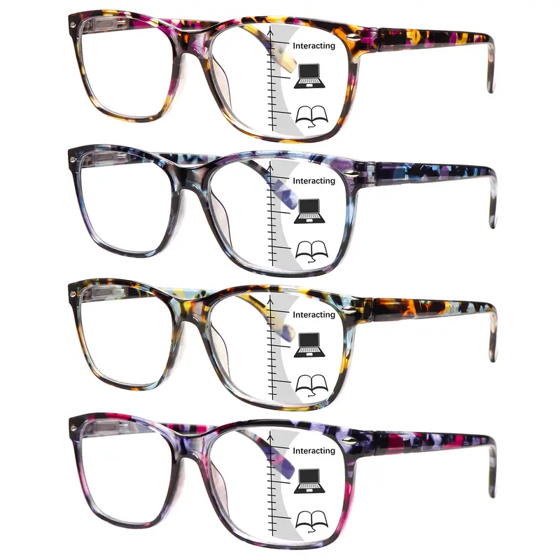 4pcs Printed Progressive Multifocal Blue Light Blocking Reading Glasses Women's Reading Glasses Stylish And Elegant Suitable For Daily Wear