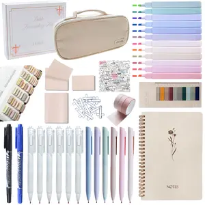 Bible Study Supplies Journaling Kit with Tabs, Highlighter and Color Pens,Multi Functional Pencil case.Study Group Essentials Accessories Set for Women, Beginner Christian Gifts(Lvory White)