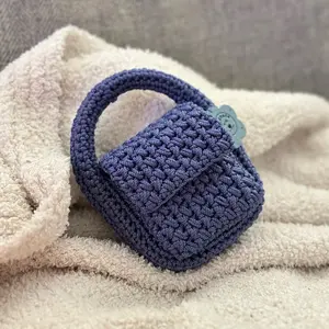 Handmade crochet mini bag women shoulder bag wallet on chain top handle  magnetic closure casual elegant handbag Navy pink sakura