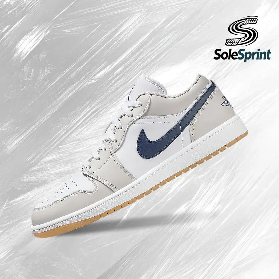 NIKE Air Jordan 1 Low Men's Sneakers 553558-146, Vintage-Inspired Casual Trainer for Streetwear in Midnight Navy & Neutral Grey with Shock-Absorbing Comfort, Casual Trainer Shoes, Gym To Streetwear Casual Wear,shoes for back to school,back to school shoes
