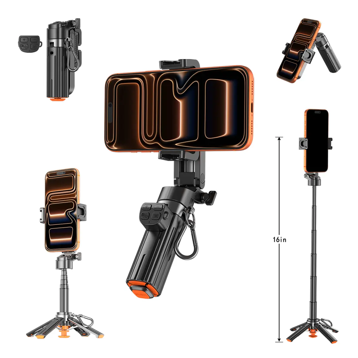2026 New Upgraded 5-in-1 Mini Selfie Stick - 360° Rotatable,Wireless Bluetooth Remote and Phone Holder. Can Transforms into Handheld Stabilizer/Mini Tripod/Camera Grip.Stand.Extend to 16 inches