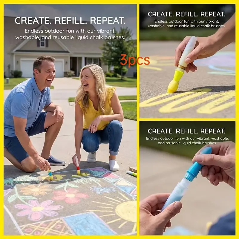 3pcs Indoor Outdoor Sponge Chalk Brushes, Thick Sponge Head, Large Handle, Water Washable, Ideal for Street Art, Professional Use