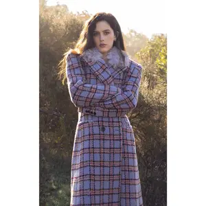 ALYSSA-LAVENDER FAUX FUR PLAID COAT