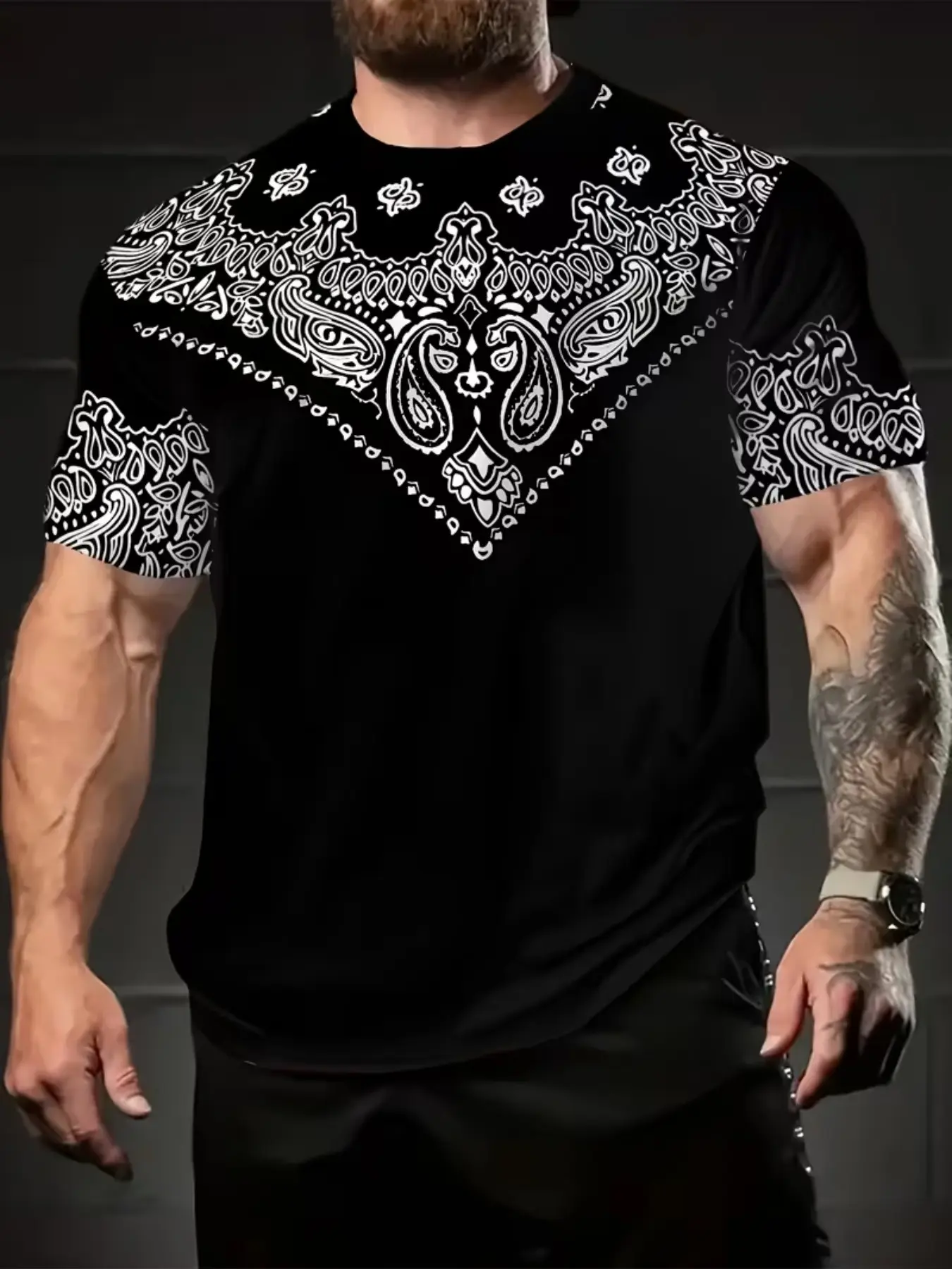 Men's Short Sleeve 3D Geometric Print T-Shirt, Casual Retro Fashion Top, Slim-Fitting All-Over Print Tee, Perfect for All Seasons
