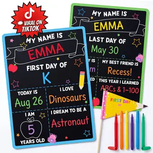Releasing Price - First Day of School Sign 10x14 Reusable Chalkboard, 2-Sided First & Last Day School Board with Markers & Pencil Pennant, Back to school 2026