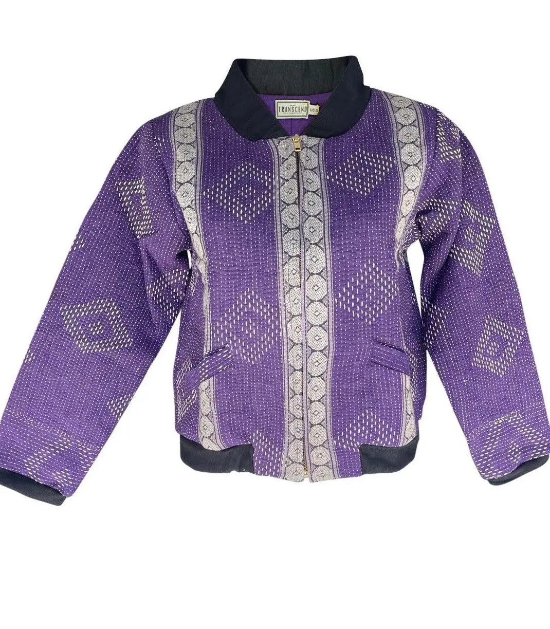 NADIA BOMBER JACKET - Vintage Kantha - PURPLE - Small
