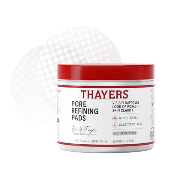 Thayers Pore Refining Toner Pads, Dual-Sided Exfoliating Pads with Witch Hazel, Salicylic Acid & Hyaluronic Acid to Improve Look of Pores and Skin Clarity, Made For All Skin Types, 60 Count
