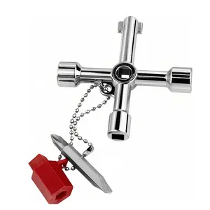 Four-Direction Multifunctional Key, Triangle Head Key, Suitable for Water Meter, Gas Meter, Valve, Elevator Cabinet, Stainless Steel Cross Key, Compact Design