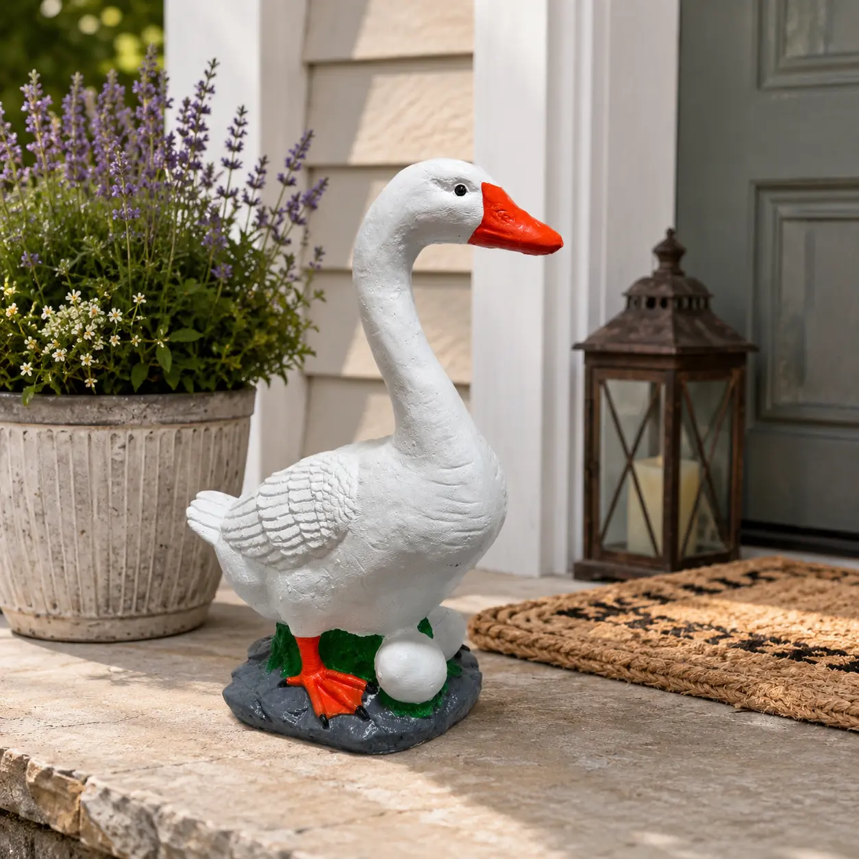 Large Concrete Goose Statue, American Dress, Outdoor Garden Decor (19 inch)
