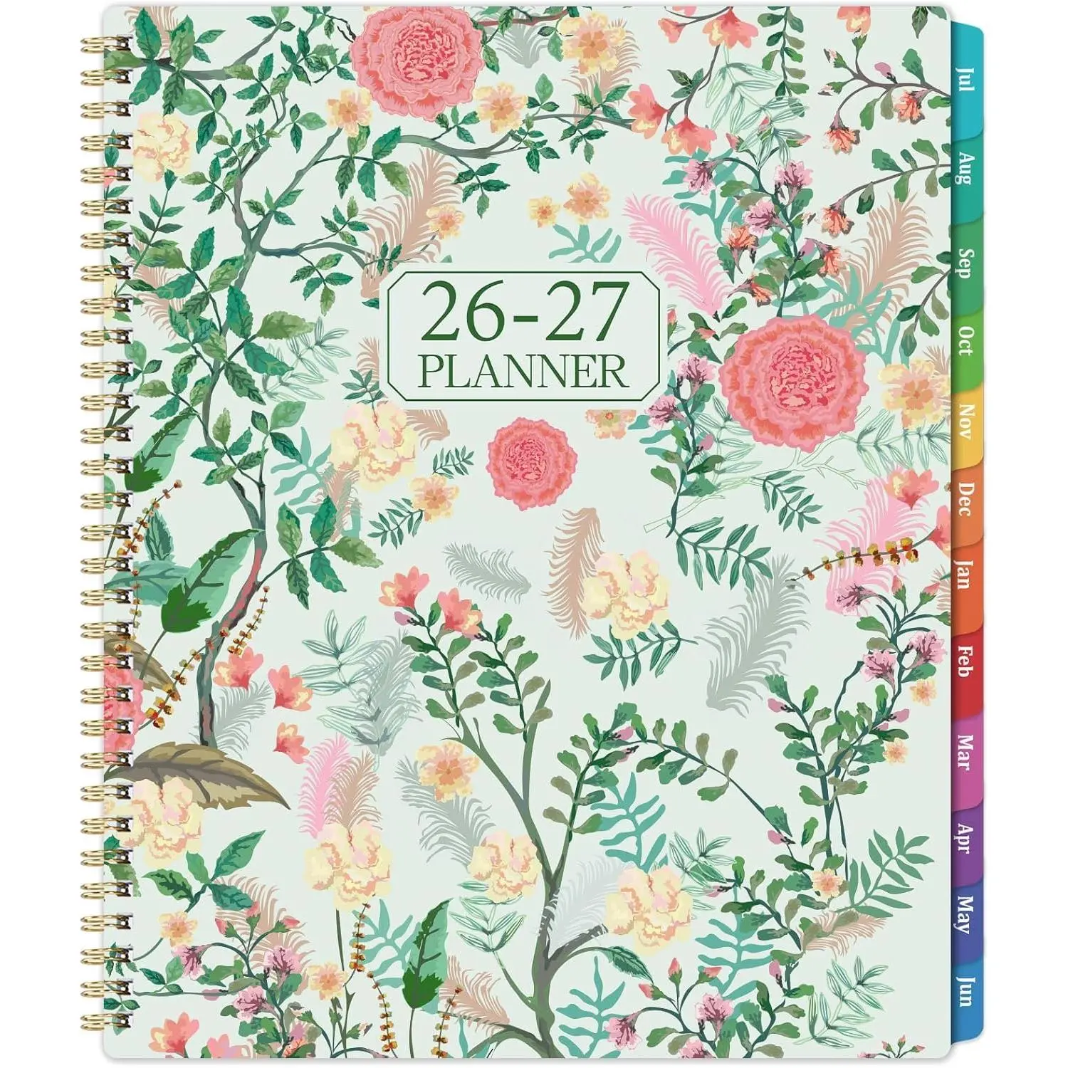 Planner 2026-2027 - Academic Planner, 9" x 11", Jul. 2026 - Jun. 2027, 2026-2027 Planner Weekly and Monthly with Colorful Tabs,  -wire Binding,  Pocket - Floral