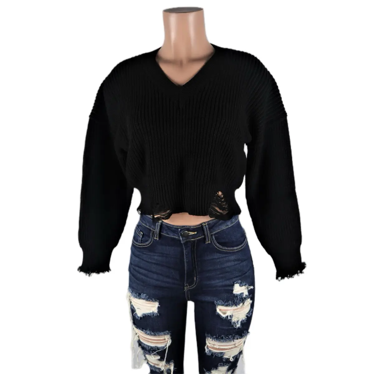 Sharkbite Distressed Sweater Knitwear Crop Knit Ribbed
