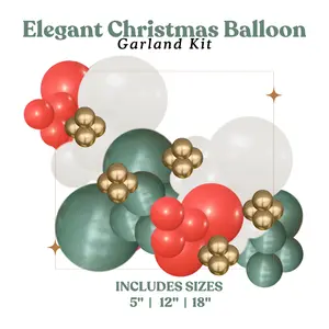 Elegant Christmas Balloon Arch  - Includes 5", 12", 18" Sizes For An Organic Balloon Garland Retro White Sand,  Gold & Red Balloons for Elegant Christmas & Holiday Event Decorating