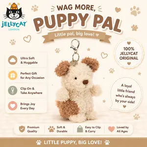Jellycat Puppy Pal Keychain – Soft & Cuddly Little Puppy Clip-On Plush, Perfect Gift for All Ages, Big Love Everywhere