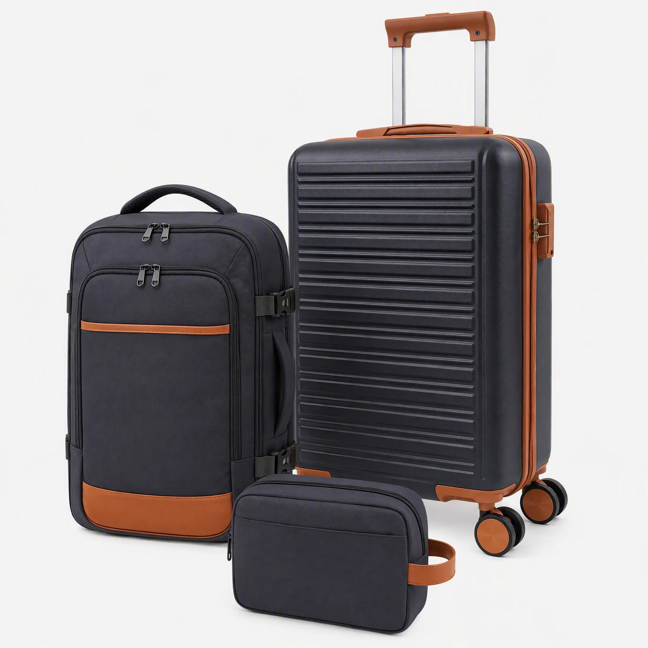 3 Piece Luggage Set - 20" Hardside Carry On Suitcase with Spinner Wheels, 40L Travel Backpack & Toiletry Bag, TSA Lock Expandable Suitcase Set with Laptop Compartment