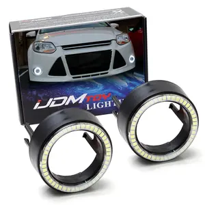 iJDMTOY One Pair Black Shroud w/Xenon White 40-SMD LED Halo Ring Angel Eyes for Fog Lamp Customization or Light Retrofit DIY Use
