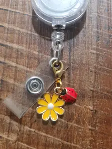 Lady Bug with Colorful Daisy ~ ID Badge Reel Charm ~ Custom Made Charms ~ Badge Buddy ~ Badge Accessories~ Lady Bug Badge Charm~ Daisy Charm