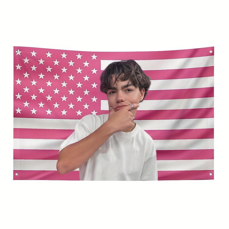 Extra Large 3x5 Feet Pink American Flag Banner - Single-Sided Heavy-Duty Fabric with Malachi Patton Face and Float Number 12 Design - Cute Birthday Party, July 4th, Sports Event Gift Style - Indoor/Outdoor Decoration (No Electricity Required) - Suitable f