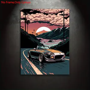 1 Piece/Set Frameless Canvas Painting Print Poster, Unframed Wall Art, Classic Retro Landscape Anime Vehicle Art, Japanese Sports Car S2000, Perfect Gift for JDM Lovers, Ideal for Bedroom, Study, Office, Living Room, Mural, Wall Decoration, Room Decor
