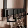 5-Hook Contemporary Black Lightweight Aluminum Over-the-Door Storage Rack - Drill-Free, Anti-Rattle, Corrosion-Resist, Moisture-Resistant for Humid Rooms Home Organizer with Easy Installation for Bathrooms (Towel Hooks, Hats, Keys)