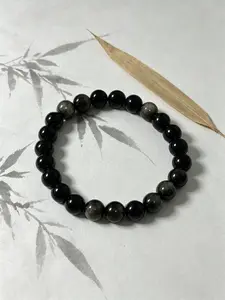 Natural Gold Sheen Obsidian Beaded Bracelet for Men Women, Black Obsidian Crystal Healing Stretch Bangle, Protection & Good Luck Jewelry