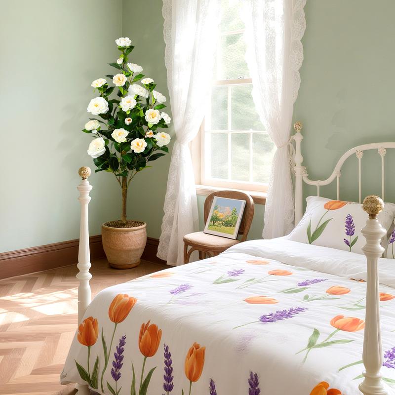 SHareconn 2-Pack 3/4FT Artificial Camellia Trees with Blooming Flowers, Lifelike Faux Plants for Indoor Outdoor Home Porch Decor, No Maintenance Needed