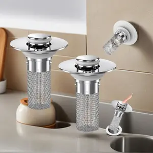 Black Friday,Bathroom Sink Stopper,Bathroom Sink Drain Strainer , Pop Up Stainless Steel Floor Drain Filter with Basket Hair Catcher, Quickly Drain Water Removable Plastic Shower Silicone Installation