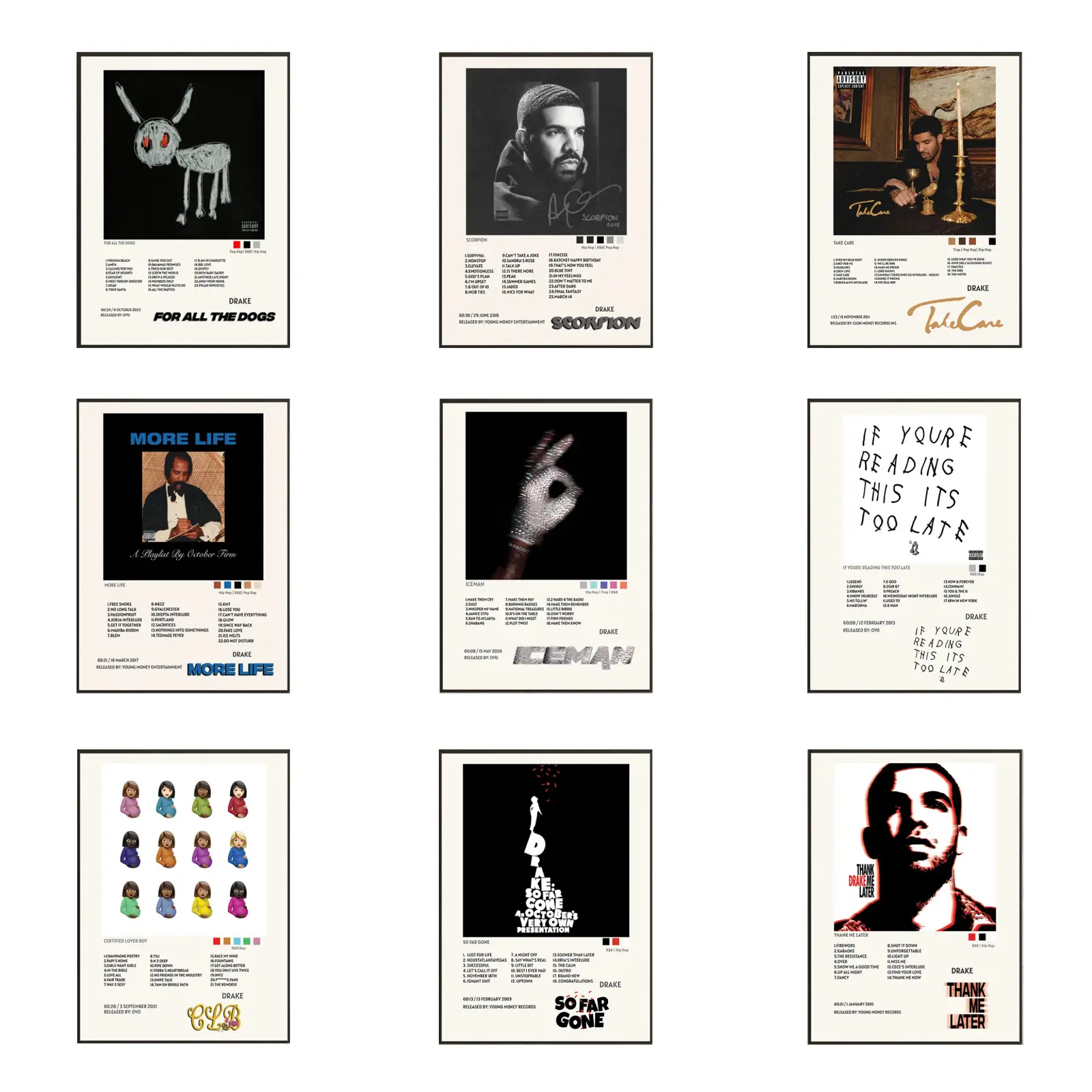 SET DRAKE ICEMAN Album Music Poster Wall Art HD Print Unframed Poster Drizzy Hip Hop Wall Art Modern Rap Music Aesthetic Decor Unique Trendy Gift