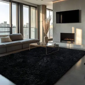 1pc Black Rug Modern Fluffy Shaggy Area Rug Super Soft And Cozy Rug Non-Slip Plush Carpet Floor Mat For Thanksgiving Day Chrismas Decor, Rug For Living Room, Bed Room, Dorm, Room Decor, Back To School Supplies