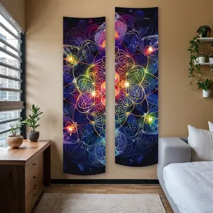 Floral Mandala Vertical Banner Tapestry Wall Hanging Abstract Flower Long Narrow Wall Tapestry Dark Golden Aesthetic Art Tapestries Ideal Gifts for Home Decor Enthusiasts Polyester Stitched Edges Wall Decor for Bedroom Living Room Flower Pattern Tapestry