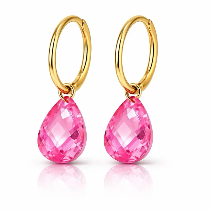 14K Gold Endless Hoop Earrings with Faceted Gemstone Drops jewellery