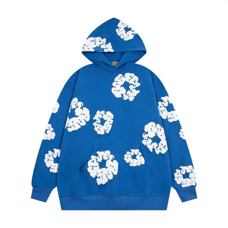 Foam blue hoodie with white floral wreat